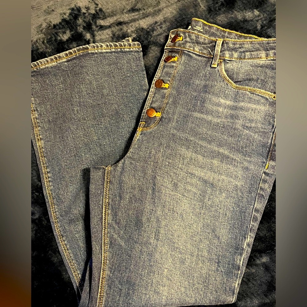Old Navy Flare Extra High Rise Blue Medium Wash Button Fly Jeans 16 Petite NWOT